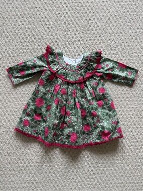 Pink + Green Floral Ruffle Baby Dress